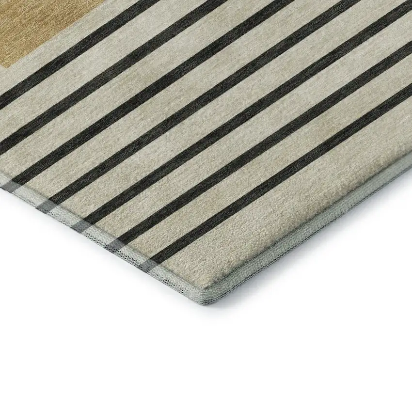 Gold Ivory And Black Striped Washable Area Rug With UV Protection Photo 6