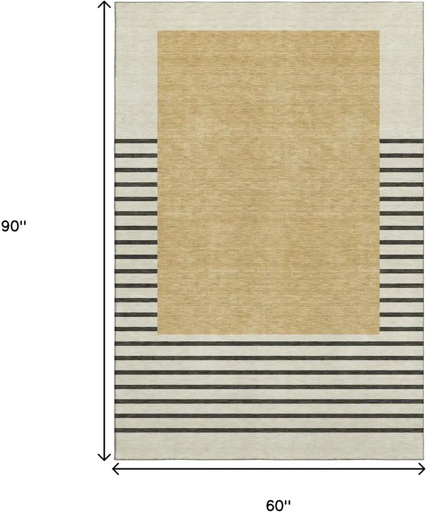 Gold Ivory And Black Striped Washable Area Rug With UV Protection Photo 9