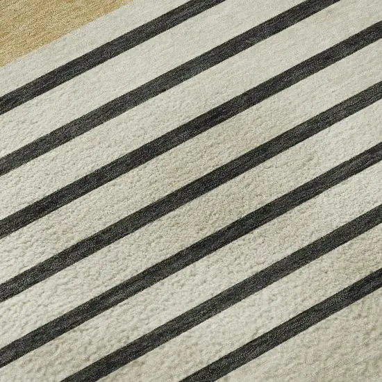 Gold Ivory And Black Striped Washable Area Rug With UV Protection Photo 7