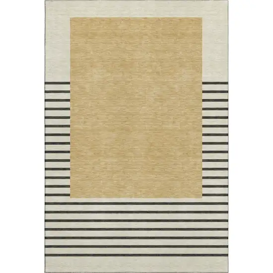 Gold Ivory And Black Striped Washable Area Rug With UV Protection Photo 1