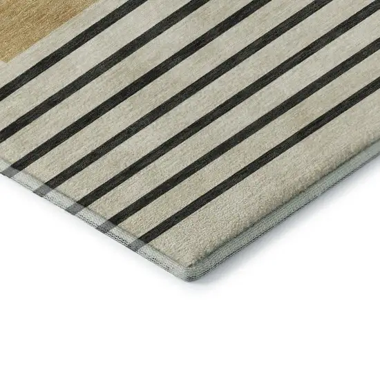 Gold Ivory And Black Striped Washable Area Rug With UV Protection Photo 5