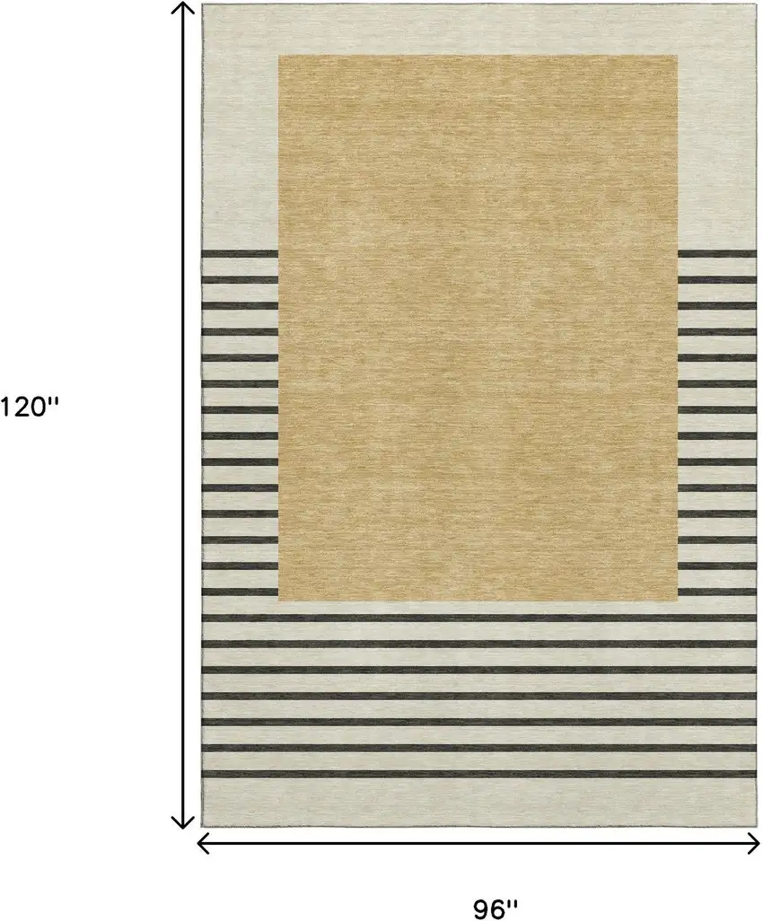 Gold Ivory And Black Striped Washable Area Rug With UV Protection Photo 8