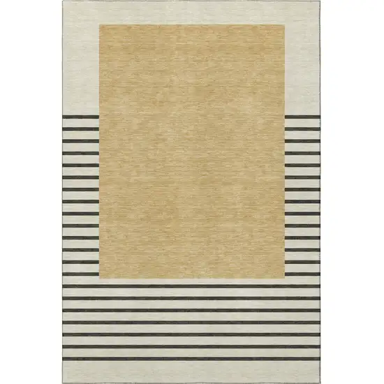 Gold Ivory And Black Striped Washable Area Rug With UV Protection Photo 2