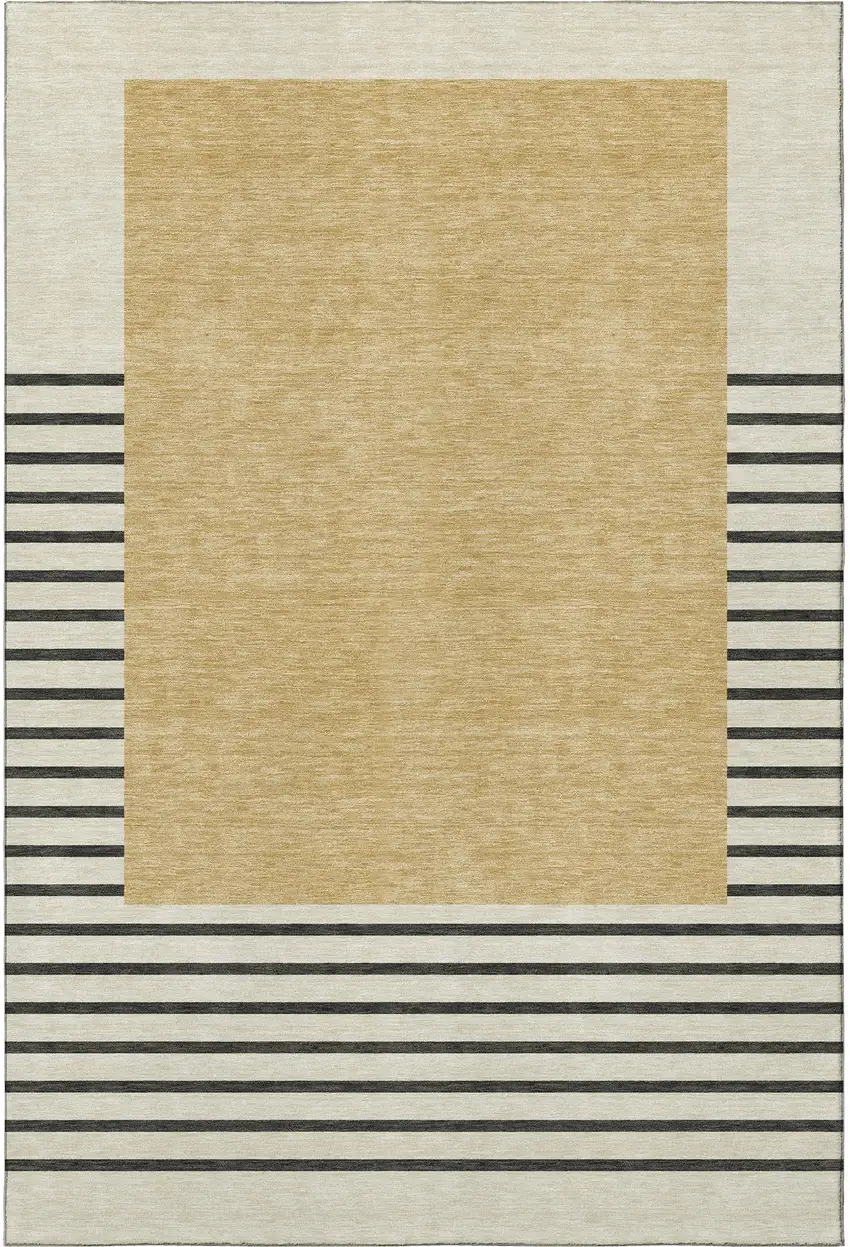 Gold Ivory And Black Striped Washable Area Rug With UV Protection Photo 2