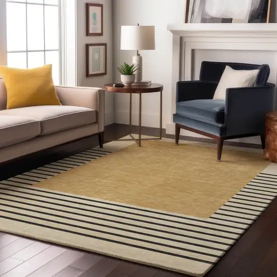 Gold Ivory And Black Striped Washable Area Rug With UV Protection Photo 3
