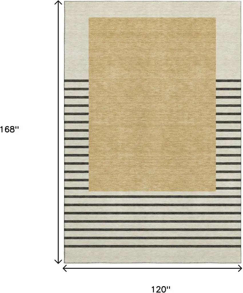 Gold Ivory And Black Striped Washable Area Rug With UV Protection Photo 9