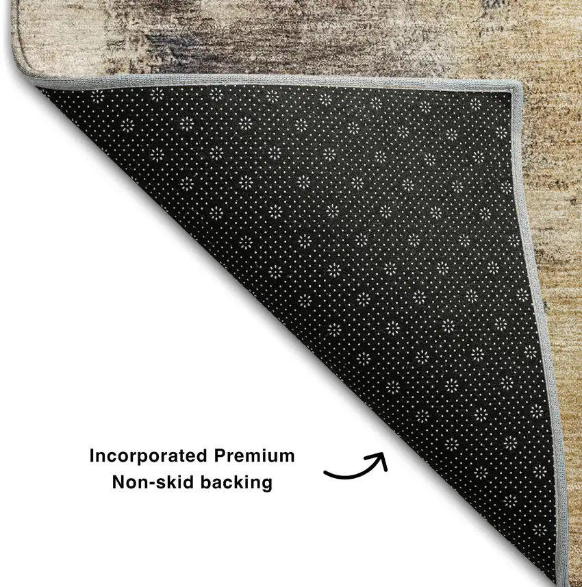 Gold Ivory And Blue Abstract Washable Area Rug With UV Protection Photo 6