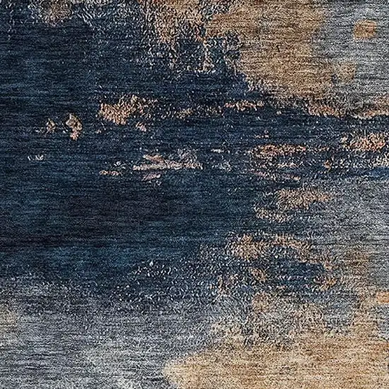 Gold Ivory And Blue Abstract Washable Area Rug With UV Protection Photo 2