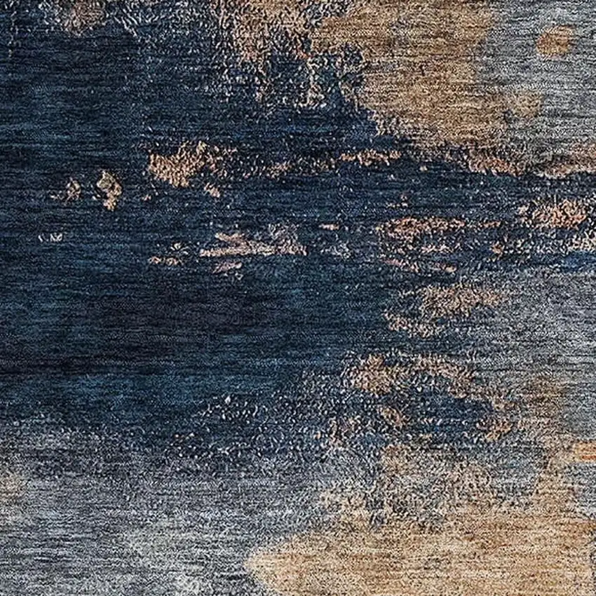 Gold Ivory And Blue Abstract Washable Area Rug With UV Protection Photo 2