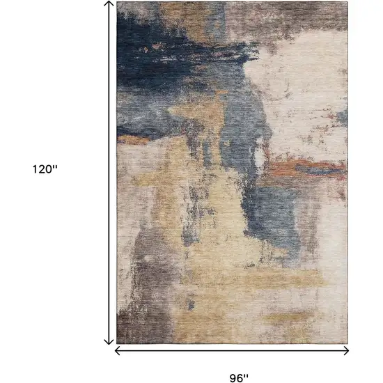 Gold Ivory And Blue Abstract Washable Area Rug With UV Protection Photo 9