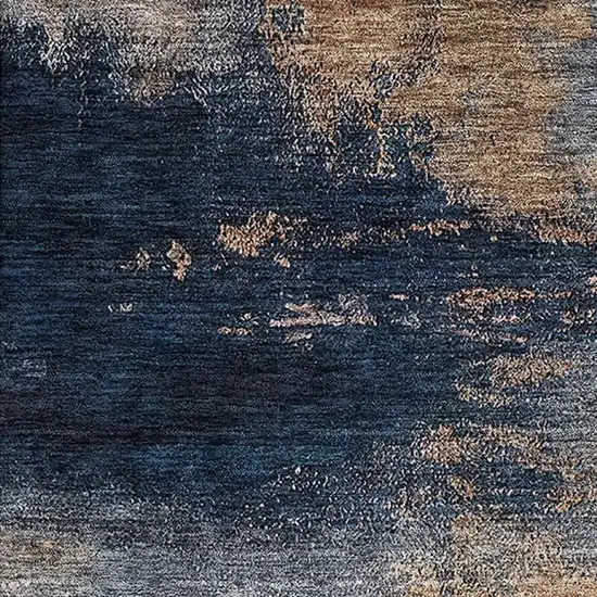 Gold Ivory And Blue Abstract Washable Area Rug With UV Protection Photo 2