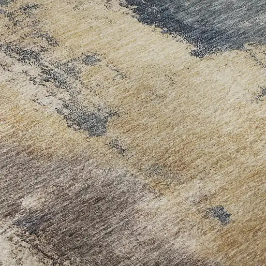 Gold Ivory And Blue Abstract Washable Area Rug With UV Protection Photo 9