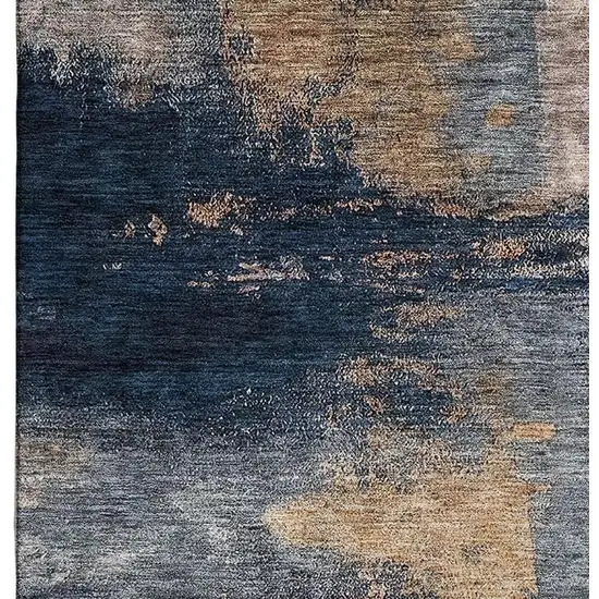 Gold Ivory And Blue Abstract Washable Area Rug With UV Protection Photo 2