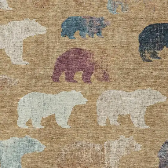 Gold Ivory And Blue Animal Print Washable Indoor Outdoor Area Rug Photo 7