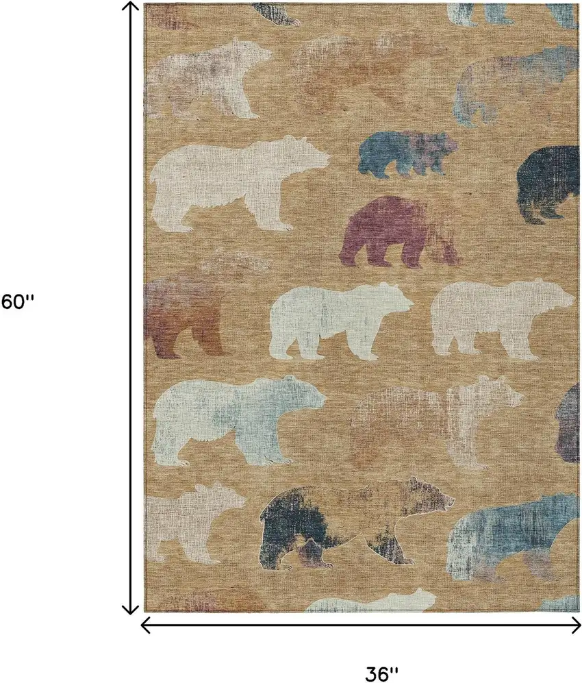 Gold Ivory And Blue Animal Print Washable Indoor Outdoor Area Rug Photo 3