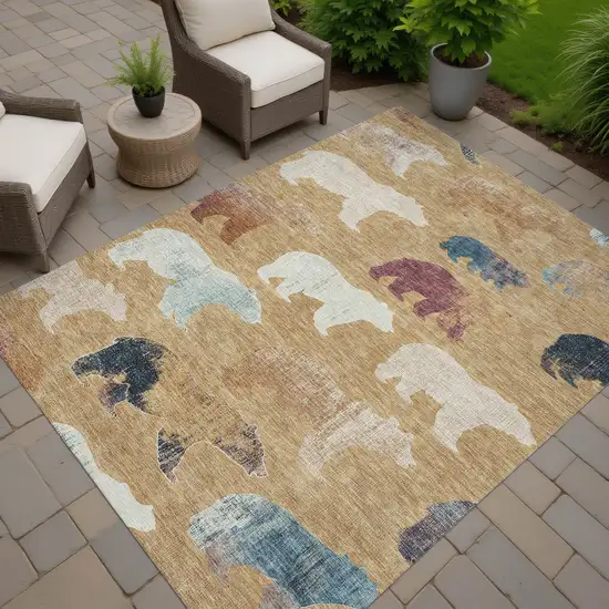 Gold Ivory And Blue Animal Print Washable Indoor Outdoor Area Rug Photo 8