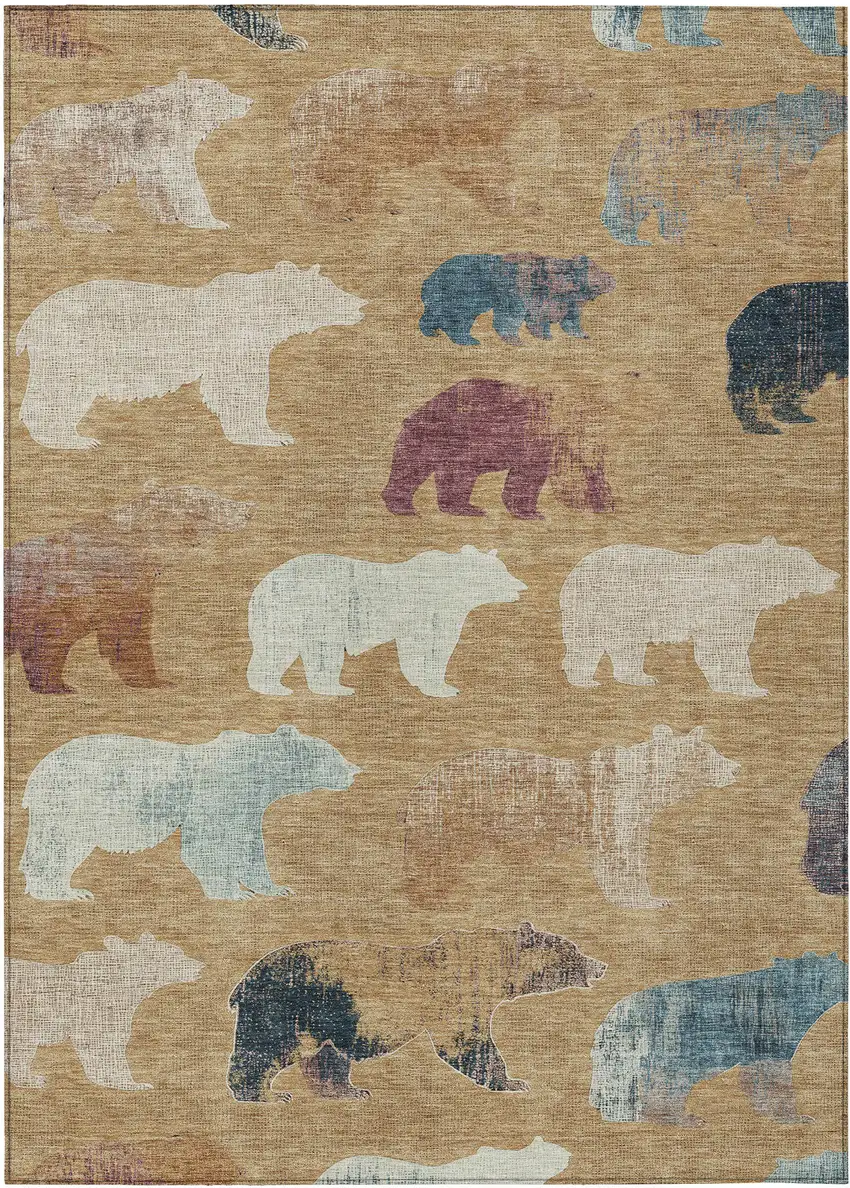 Gold Ivory And Blue Animal Print Washable Indoor Outdoor Area Rug Photo 2
