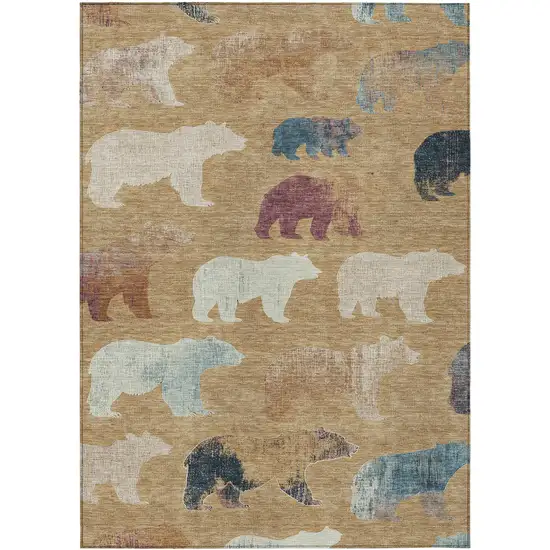 Gold Ivory And Blue Animal Print Washable Indoor Outdoor Area Rug Photo 2