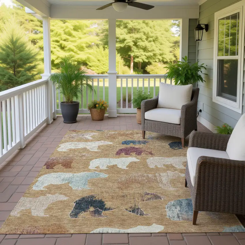 Gold Ivory And Blue Bear Washable Indoor Outdoor Area Rug Photo 9