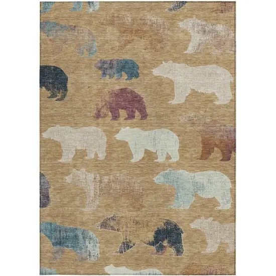 Gold Ivory And Blue Animal Print Washable Indoor Outdoor Area Rug Photo 4