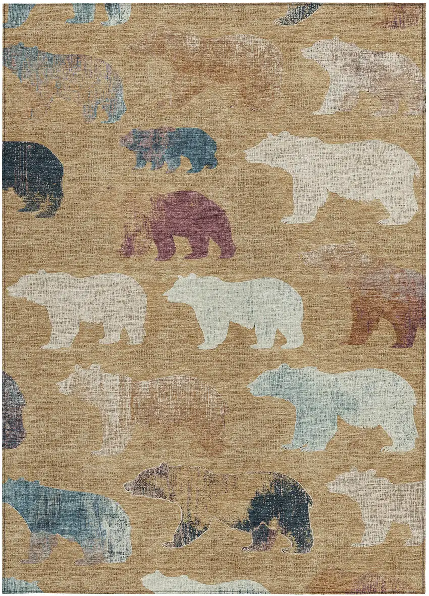 Gold Ivory And Blue Animal Print Washable Indoor Outdoor Area Rug Photo 4