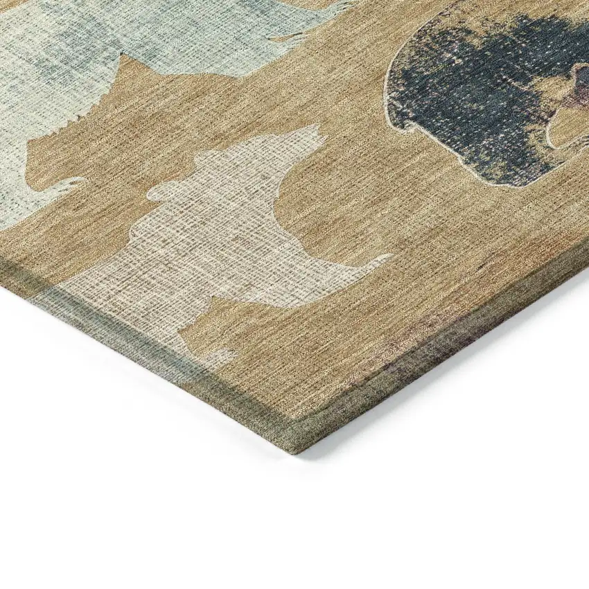 Gold Ivory And Blue Animal Print Washable Indoor Outdoor Area Rug Photo 6