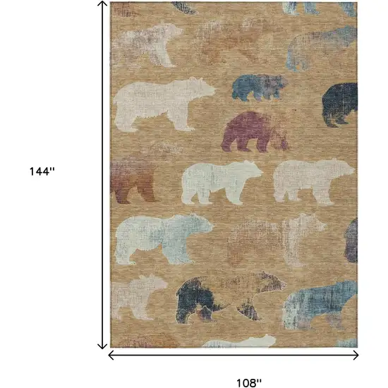 Gold Ivory And Blue Animal Print Washable Indoor Outdoor Area Rug Photo 3