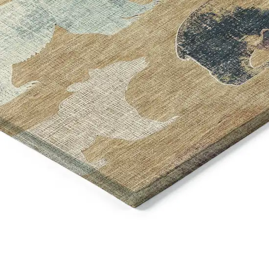 Gold Ivory And Blue Animal Print Washable Indoor Outdoor Area Rug Photo 5