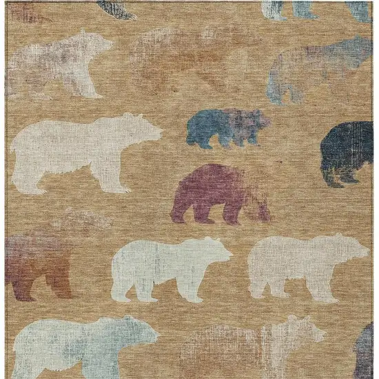 Gold Ivory And Blue Animal Print Washable Indoor Outdoor Area Rug Photo 6