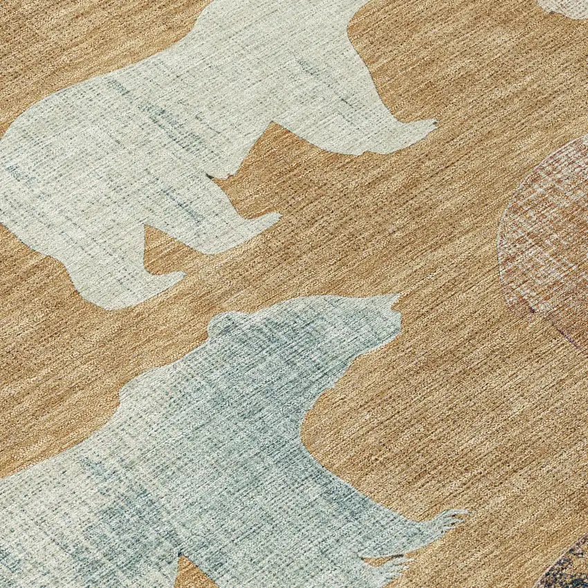 Gold Ivory And Blue Bear Washable Indoor Outdoor Area Rug Photo 7