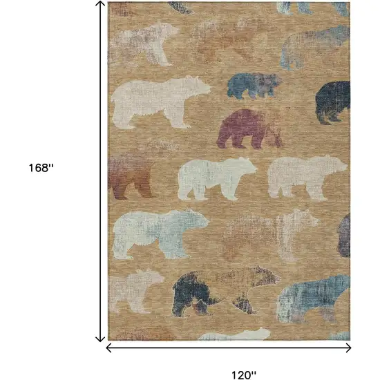 Gold Ivory And Blue Animal Print Washable Indoor Outdoor Area Rug Photo 3