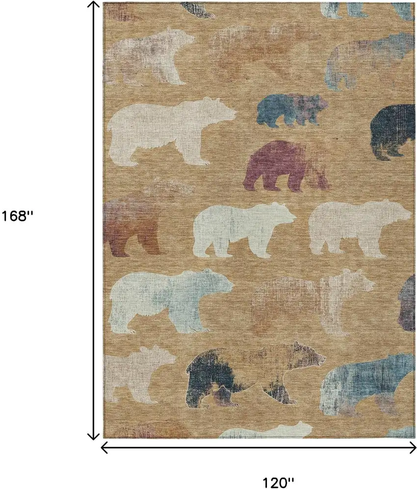 Gold Ivory And Blue Animal Print Washable Indoor Outdoor Area Rug Photo 3