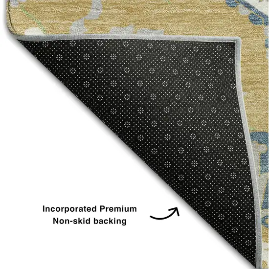 Gold Ivory And Blue Oriental Washable Area Rug With UV Protection Photo 6