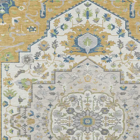 Gold Ivory And Blue Oriental Washable Indoor Outdoor Area Rug Photo 6