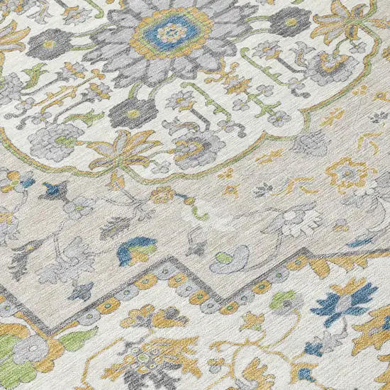 Gold Ivory And Blue Oriental Washable Indoor Outdoor Area Rug Photo 5