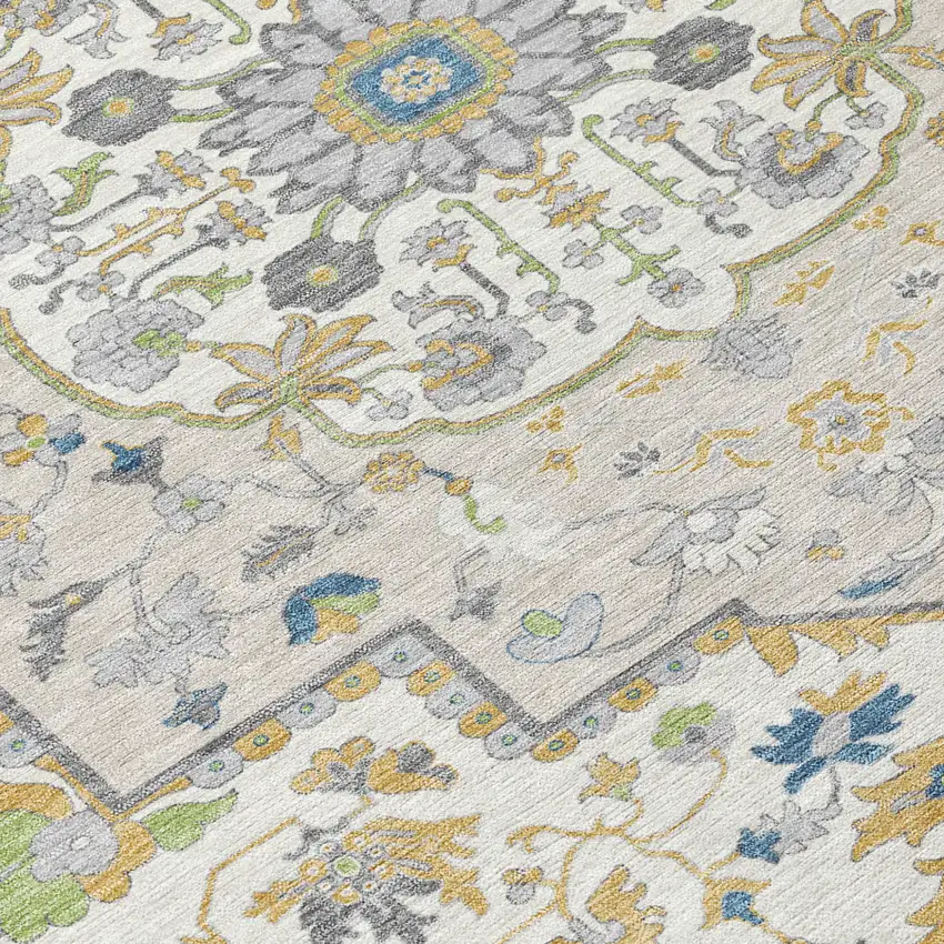 Gold Ivory And Blue Oriental Washable Indoor Outdoor Area Rug Photo 5