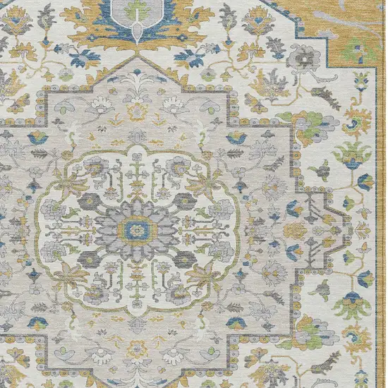 Gold Ivory And Blue Oriental Washable Indoor Outdoor Area Rug Photo 6