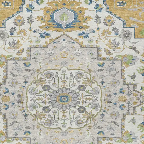 Gold Ivory And Blue Oriental Washable Indoor Outdoor Area Rug Photo 6