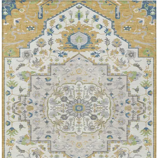 Gold Ivory And Blue Oriental Washable Indoor Outdoor Area Rug Photo 6