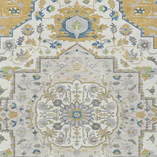 Gold Ivory And Blue Oriental Washable Indoor Outdoor Area Rug Photo 6