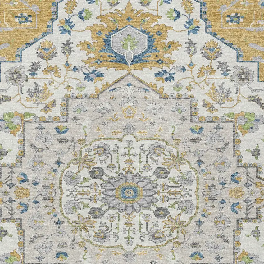 Gold Ivory And Blue Oriental Washable Indoor Outdoor Area Rug Photo 6