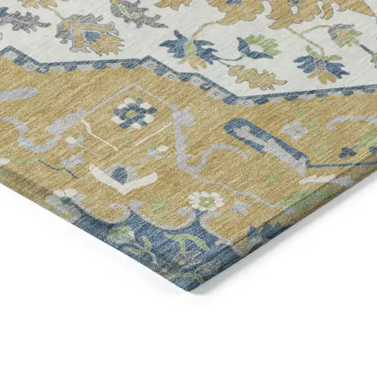 Gold Ivory And Blue Oriental Washable Indoor Outdoor Area Rug Photo 4