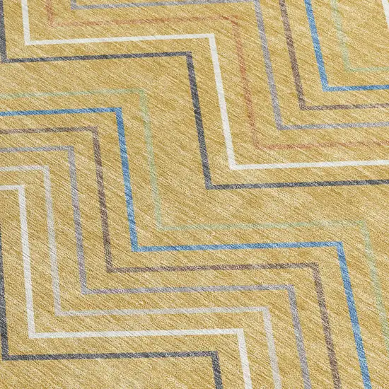 Gold Ivory And Blue Striped Washable Indoor Outdoor Area Rug Photo 2