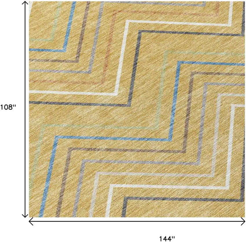 Gold Ivory And Blue Striped Washable Indoor Outdoor Area Rug Photo 5