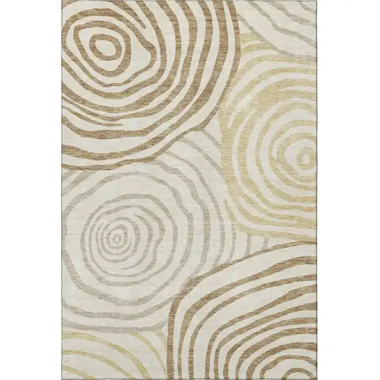 Gold Ivory And Brown Abstract Washable Area Rug With UV Protection Photo 3