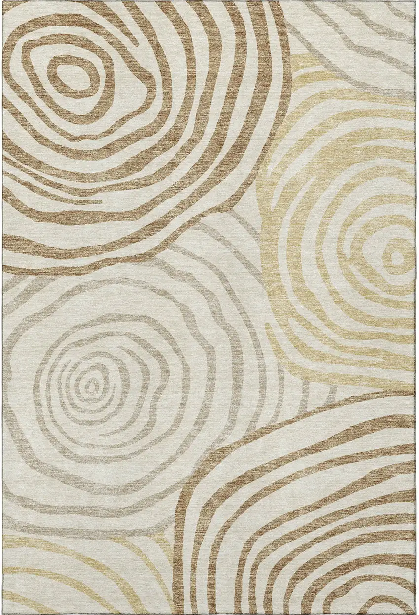 Gold Ivory And Brown Abstract Washable Area Rug With UV Protection Photo 3