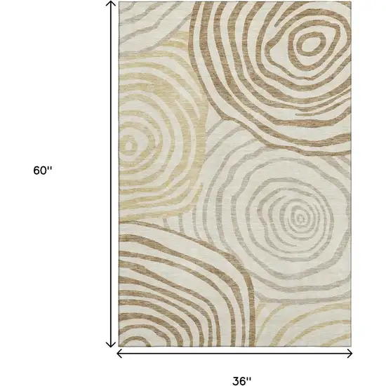 Gold Ivory And Brown Abstract Washable Area Rug With UV Protection Photo 3