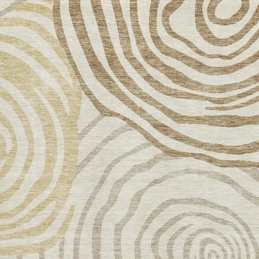 Gold Ivory And Brown Abstract Washable Area Rug With UV Protection Photo 3