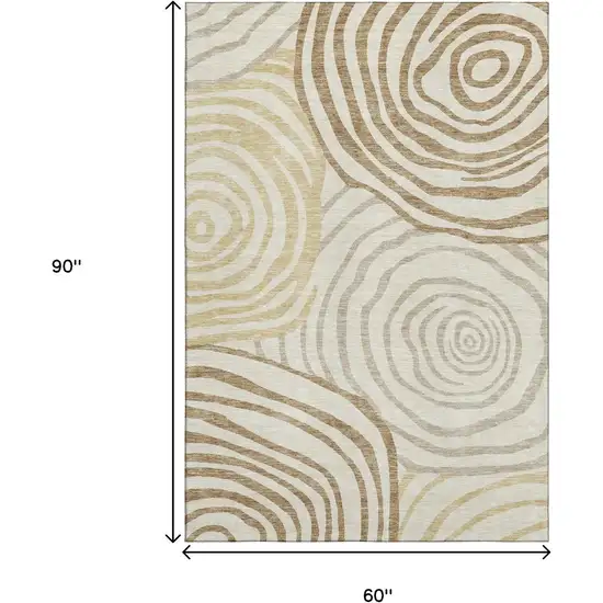 Gold Ivory And Brown Abstract Washable Area Rug With UV Protection Photo 3