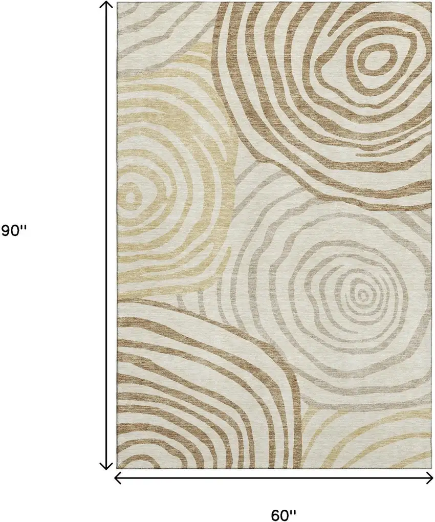 Gold Ivory And Brown Abstract Washable Area Rug With UV Protection Photo 3
